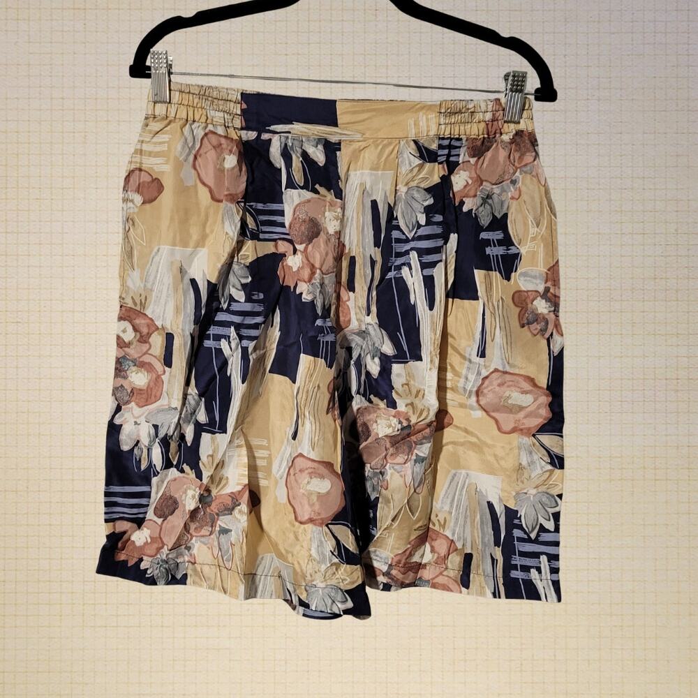90s Keren Hart Silk Baggy Floral Shorts Elastic Waist Loose Fit Size S M/L